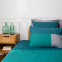 Housse de couette en coton TRIO - Bleu Canard / Gris