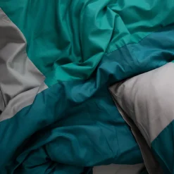 Housse de couette en coton TRIO - Bleu Canard / Gris