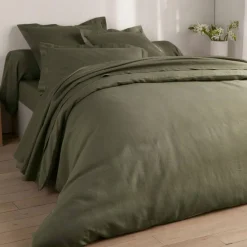Housse de couette en lin uni Lauréat Kaki