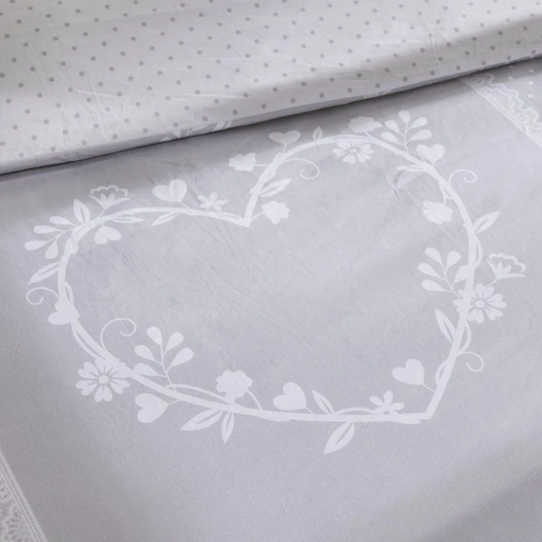 Housse de couette Grise Coton 57 Fils Imprimé Constance - Charme