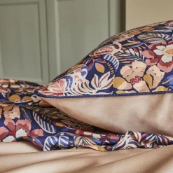 Housse de couette imprimée en satin de coton, Folk-flowers
