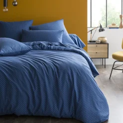 Housse de couette imprimée en bambou CAMILLE Bleu marine
