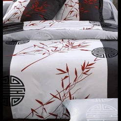 Housse de couette motifs zen bambous et idéogrammes - Noir