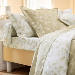 Housse de couette motifs feuilles bicolore beige DIANA