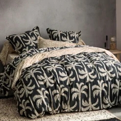 Housse de couette TOURISME palmiers design, beige en coton