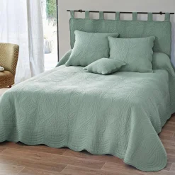 Housse de coussin boutis en coton BAILLARGUES vert amande