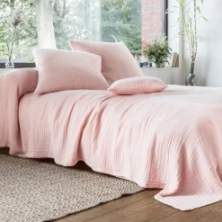 Housse de coussin en gaze de coton CL.WELLS rose poudré