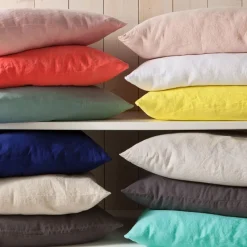 Housse de coussin lin lavé - orange