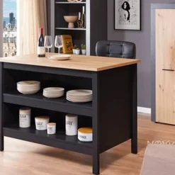 Ilôt de cuisine HELINA - Noir/chêne artisan