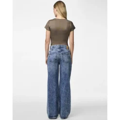 Jean droit taille haute en coton Selma bleu Amy
