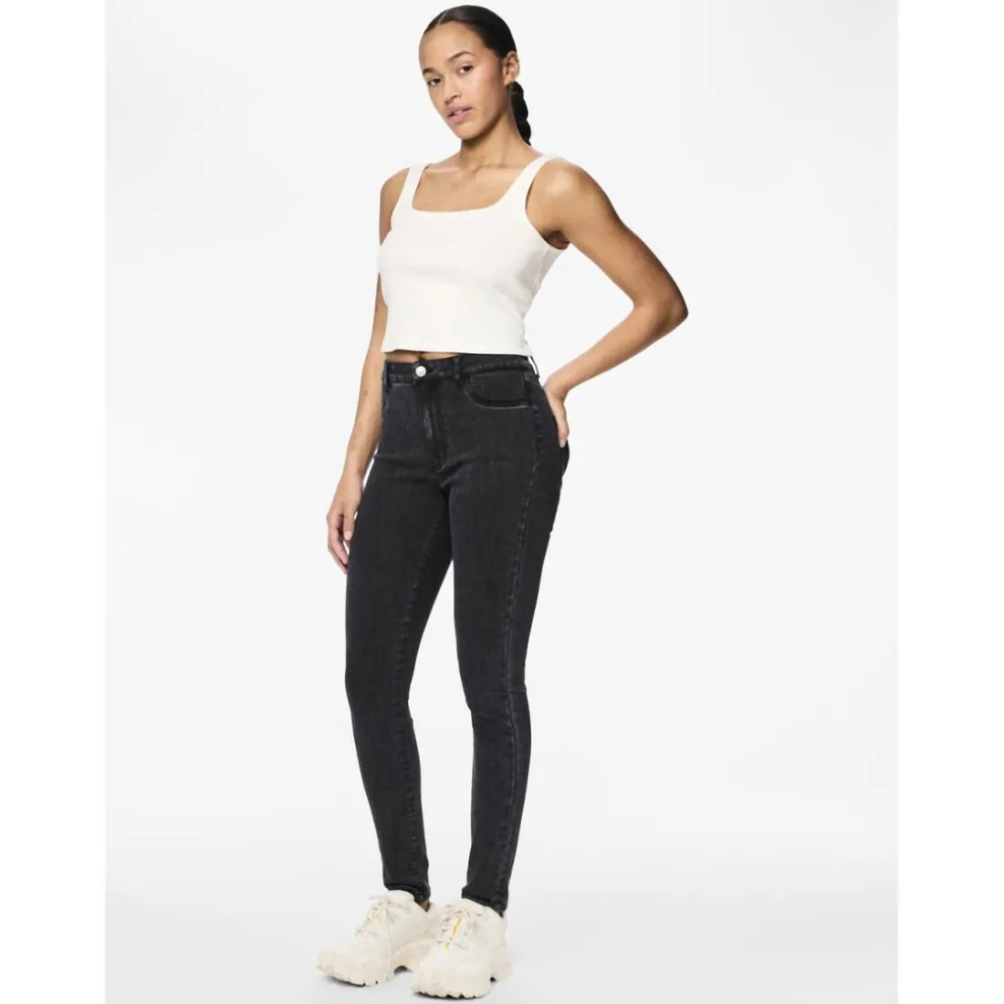 Jean skinny taille haute Dea gris en coton Fawn