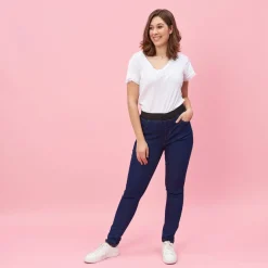 Jean taille élastique plane grandes tailles femme - bleu foncé