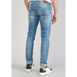 Jeans ajusté stretch 700/11, longueur 34 bleu en coton Leo