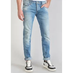 Jeans ajusté stretch 700/11, longueur 34 bleu en coton Leo