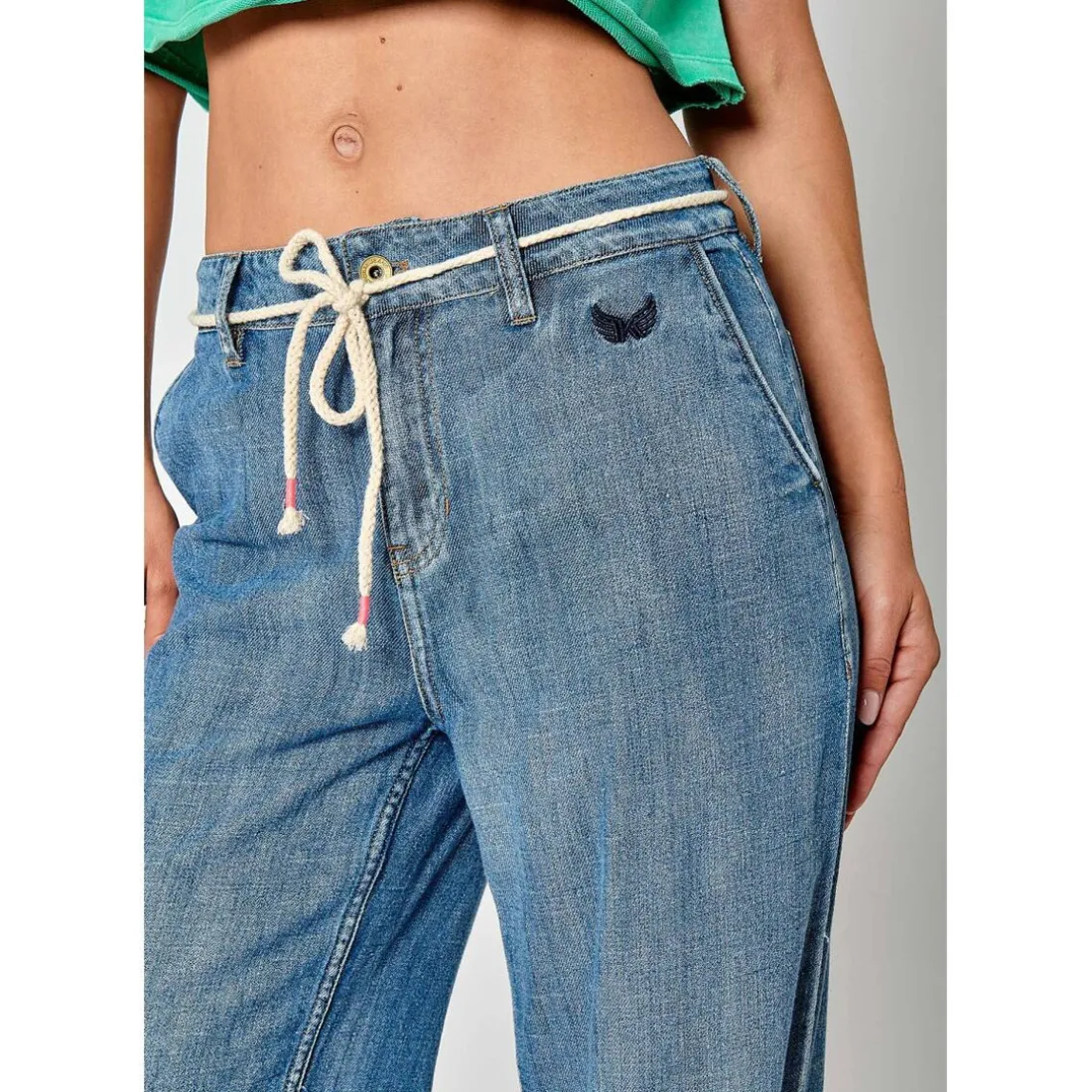 Jeans ample BRINA bleu en coton