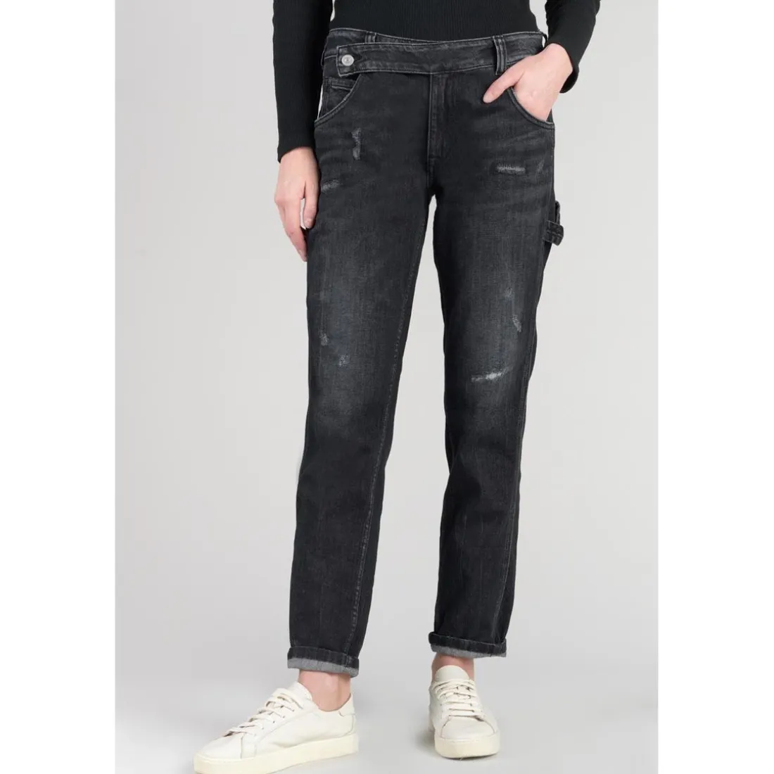 Jeans boyfit 200/43, longueur 34 noir en coton