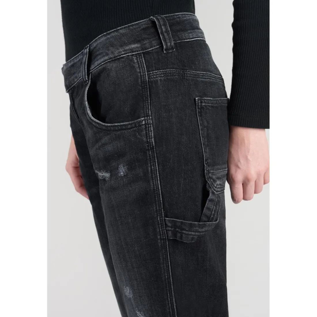 Jeans boyfit 200/43, longueur 34 noir en coton