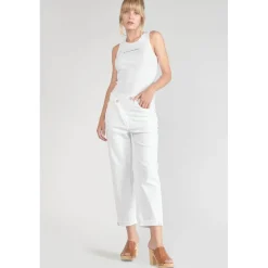 Jeans boyfit cosy, 7/8ème blanc en coton