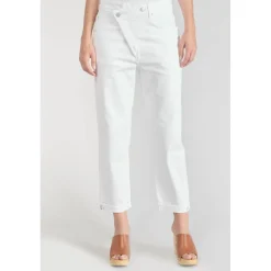 Jeans boyfit cosy, 7/8ème blanc en coton