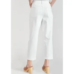 Jeans boyfit cosy, 7/8ème blanc en coton