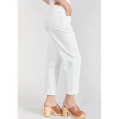 Jeans boyfit cosy, 7/8ème blanc en coton