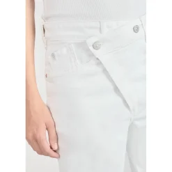 Jeans boyfit cosy, 7/8ème blanc en coton