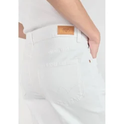 Jeans boyfit cosy, 7/8ème blanc en coton