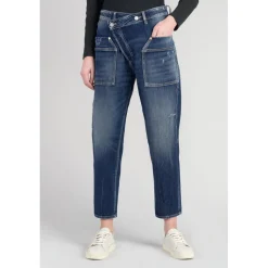 Jeans boyfit cosy, 7/8ème bleu en coton June