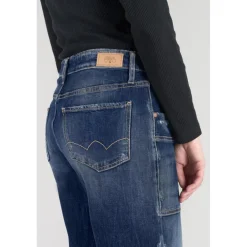 Jeans boyfit cosy, 7/8ème bleu en coton June
