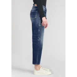 Jeans boyfit cosy, 7/8ème bleu en coton June
