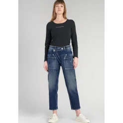 Jeans boyfit cosy, 7/8ème bleu en coton June