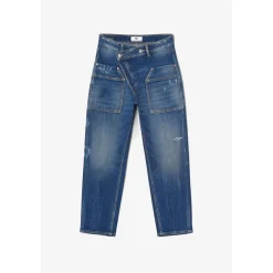 Jeans boyfit cosy, 7/8ème bleu en coton June