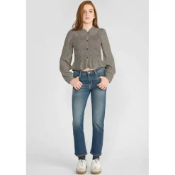 Jeans fille, regular, droit regular taille haute, longueur 34 bleu Eve