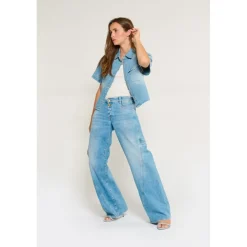 Jeans flare, très évasé , longueur 34 bleu en coton Agnes