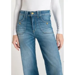 Jeans flare, très évasé pulp wide leg taille haute 7/8ème, longueur 34 bleu Nell
