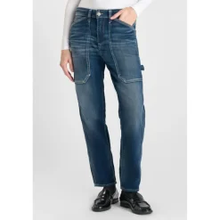 Jeans loose, large 400/60 girlfriend taille haute, longueur 34 bleu Mila