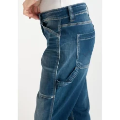 Jeans loose, large 400/60 girlfriend taille haute, longueur 34 bleu Mila