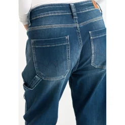 Jeans loose, large 400/60 girlfriend taille haute, longueur 34 bleu Mila