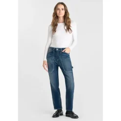 Jeans loose, large 400/60 girlfriend taille haute, longueur 34 bleu Mila