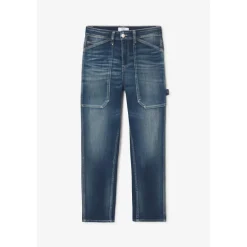 Jeans loose, large 400/60 girlfriend taille haute, longueur 34 bleu Mila