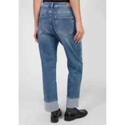 Jeans loose, large 400/60 girlfriend taille haute, longueur 34 bleu Molly