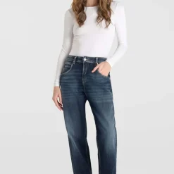 Jeans loose, large 400/60 girlfriend taille haute, longueur 34 bleu Lina