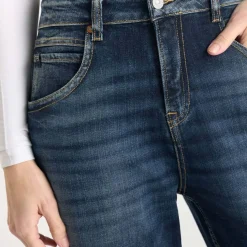 Jeans loose, large 400/60 girlfriend taille haute, longueur 34 bleu Lina