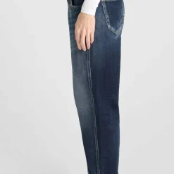 Jeans loose, large 400/60 girlfriend taille haute, longueur 34 bleu Lina