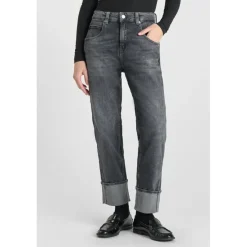 Jeans loose, large 400/60 girlfriend taille haute, longueur 34 gris Eva en coton