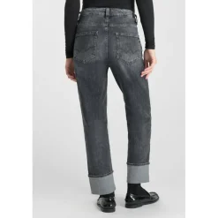 Jeans loose, large 400/60 girlfriend taille haute, longueur 34 gris Eva en coton