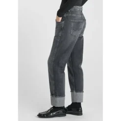 Jeans loose, large 400/60 girlfriend taille haute, longueur 34 gris Eva en coton