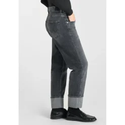 Jeans loose, large 400/60 girlfriend taille haute, longueur 34 gris Eva en coton