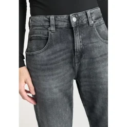 Jeans loose, large 400/60 girlfriend taille haute, longueur 34 gris Eva en coton