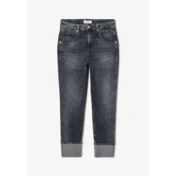 Jeans loose, large 400/60 girlfriend taille haute, longueur 34 gris Eva en coton